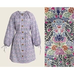 J. Crew Lavender Floral Button-Front Long-Sleeve Dress